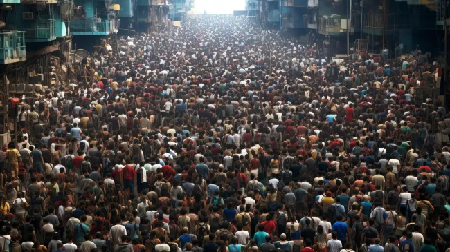 crowded city area